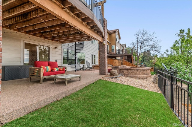 view of patio / terrace featuring stairs and an outdoor hangout area
