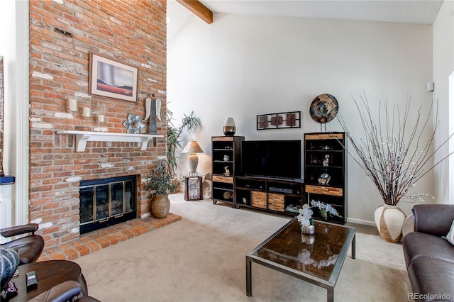 7682 S Cove Cir, Centennial, CO 80122 - living room featuring carpet flooring and a brick fireplace