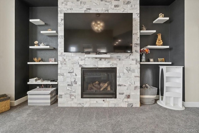19409 W 88th Dr, Arvada, CO 80007 - detailed view of carpet, a fireplace, and baseboards