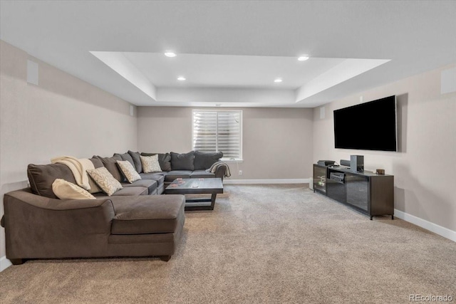 19409 W 88th Dr, Arvada, CO 80007 - carpeted living area featuring a raised ceiling and recessed lighting