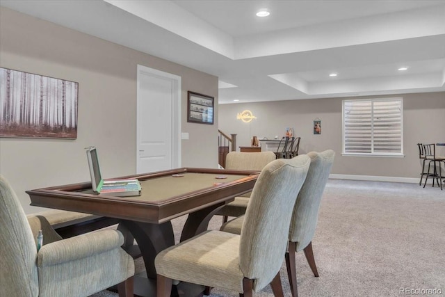 19409 W 88th Dr, Arvada, CO 80007 - dining space featuring a tray ceiling, carpet floors, and recessed lighting