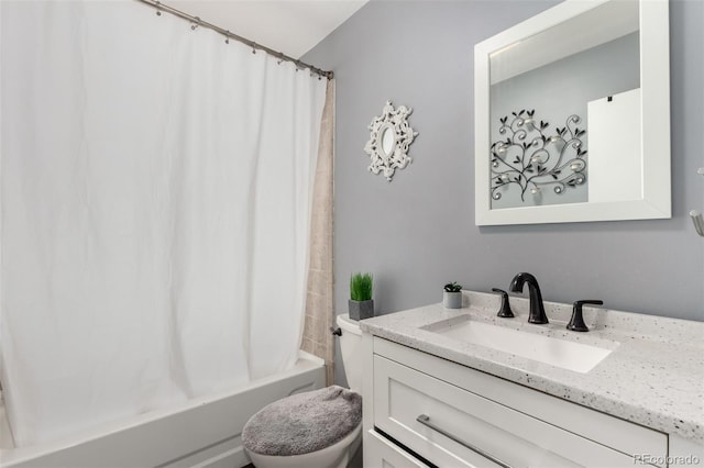117 6th St, Frederick, CO 80530 - bathroom featuring vanity, shower / tub combo with curtain, and toilet