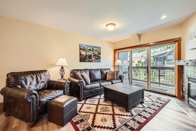 22787 US Highway 6 Unit 313, Dillon, CO 80435 - living room featuring light wood-style floors and a fireplace