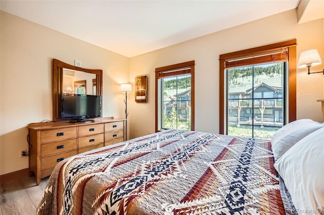 22787 US Highway 6 Unit 313, Dillon, CO 80435 - bedroom featuring light wood-type flooring, access to exterior, and baseboards