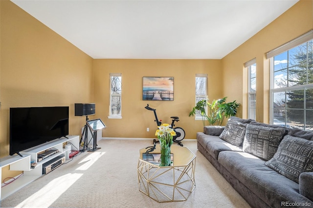 living room featuring baseboards and carpet floors