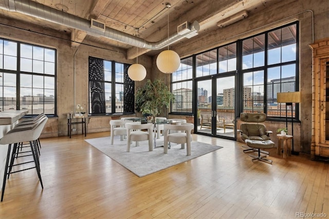 lobby with a view of city and visible vents