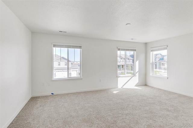 empty room featuring light carpet and a textured ceiling