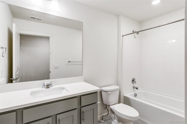 full bathroom featuring  shower combination, toilet, and vanity