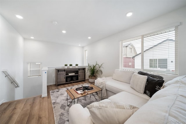 living room with light hardwood / wood-style floors