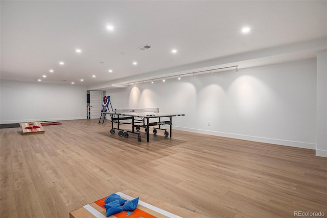 10179 E 59th N Pl, Denver, CO 80238 - playroom with baseboards, light wood-type flooring, and recessed lighting