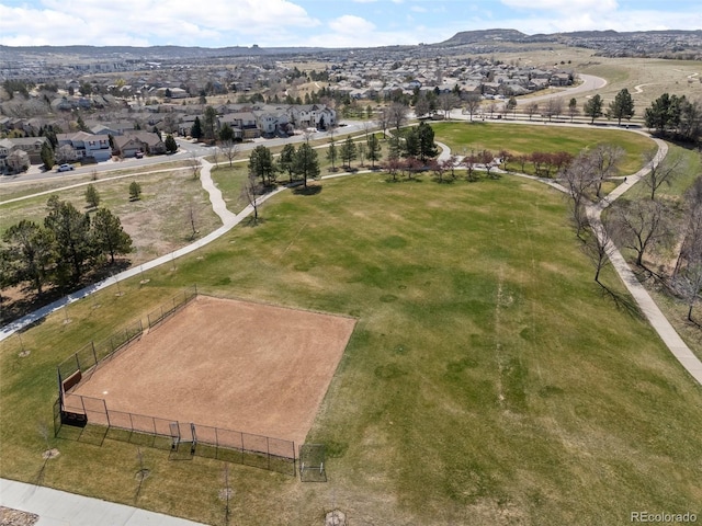 aerial view featuring a residential view and a mountain view