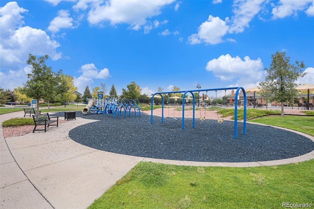 community playground with a lawn