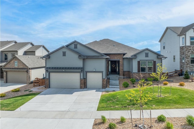18212 W 95th Pl, Arvada, CO 80007 - craftsman inspired home with a front yard, concrete driveway, stone siding, and an attached garage