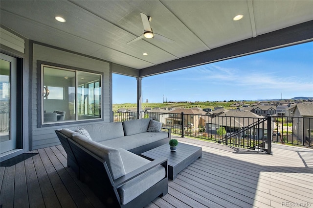 18212 W 95th Pl, Arvada, CO 80007 - wooden deck with an outdoor living space, a residential view, and ceiling fan