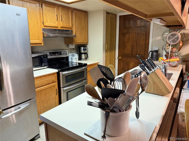 9410 W 89th Cir, Broomfield, CO 80021 - kitchen with appliances with stainless steel finishes, under cabinet range hood, and light countertops