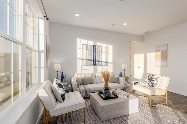 living room with hardwood / wood-style floors