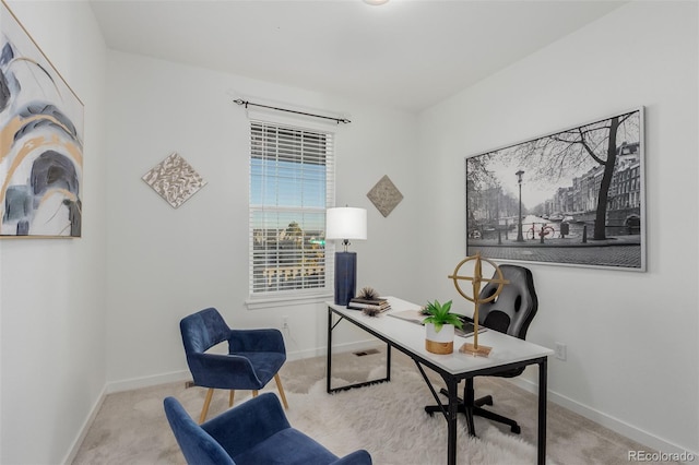 office featuring light colored carpet