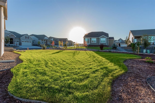 view of yard featuring a garage