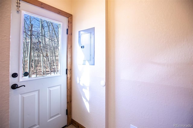 entryway with electric panel and a healthy amount of sunlight