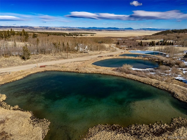 drone / aerial view featuring a mountain view