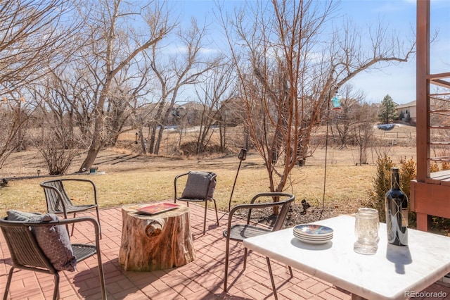 view of patio / terrace featuring an outdoor fire pit