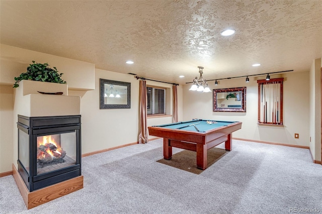 2613 Fox Run Ct, Fort Collins, CO 80526 - game room featuring carpet floors, billiards table, baseboards, a textured ceiling, and recessed lighting