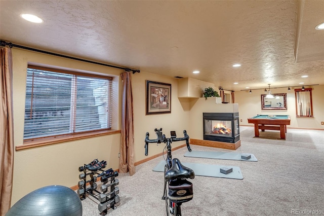 2613 Fox Run Ct, Fort Collins, CO 80526 - workout area with a textured ceiling, baseboards, recessed lighting, carpet, and billiards table