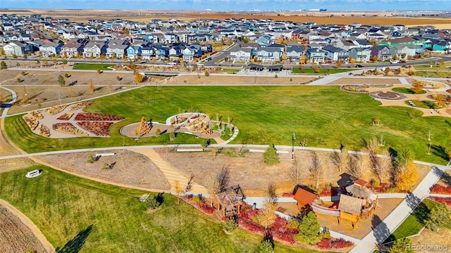 aerial perspective of suburban area with a park