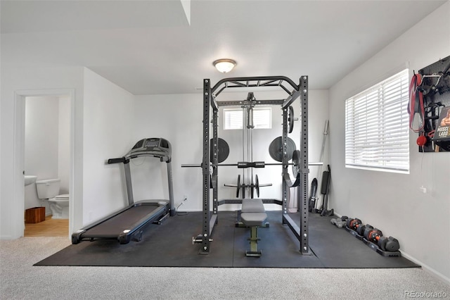 workout area with baseboards