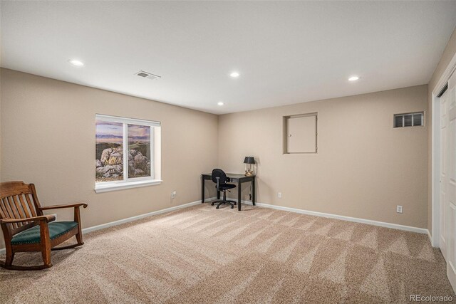 7004 S Addison Ct, Aurora, CO 80016 - office area with carpet flooring, recessed lighting, and baseboards