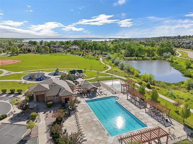 9139 Flora St, Arvada, CO 80005 - aerial view of a large body of water and a pool area