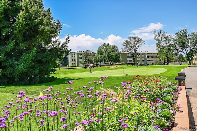 635 S Alton Way Unit 6A, Denver, CO 80247 - view of community featuring an area to practice putting, a yard, and view of golf course