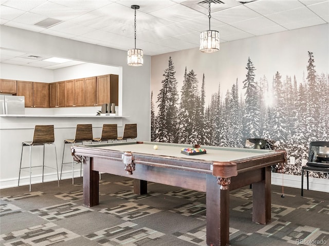 1301 Speer Blvd Unit 702, Denver, CO 80204 - playroom with pool table, dark carpet, a drop ceiling, and baseboards