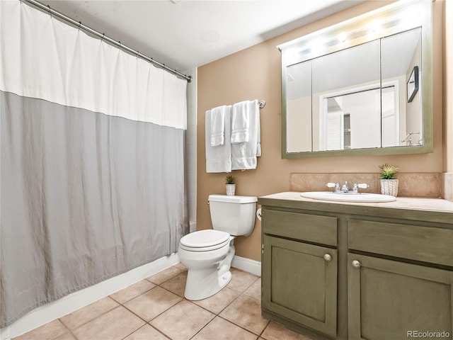 1301 Speer Blvd Unit 702, Denver, CO 80204 - full bathroom with vanity, tile patterned floors, toilet, shower / bathtub combination with curtain, and baseboards