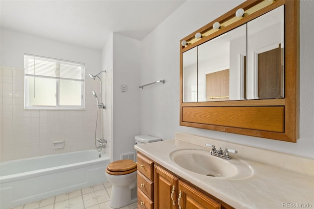 11199 Dahlia Pl, Thornton, CO 80233 - full bath featuring toilet, tub / shower combination, vanity, and tile patterned floors