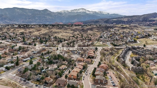 995 Holli Springs Ln, Colorado Springs, CO 80907 - aerial view of property's location featuring a mountain backdrop and nearby suburban area