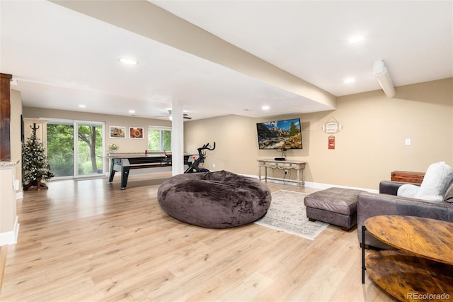 2480 W Jamison Way, Littleton, CO 80120 - living area with light wood-style flooring, recessed lighting, and a ceiling fan