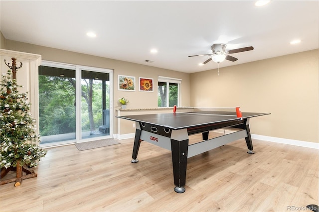 2480 W Jamison Way, Littleton, CO 80120 - rec room with ceiling fan, light wood finished floors, and recessed lighting