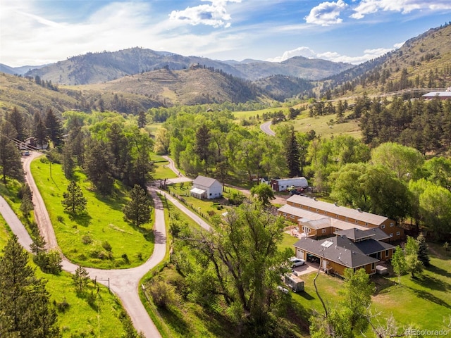 drone / aerial view with a mountain view