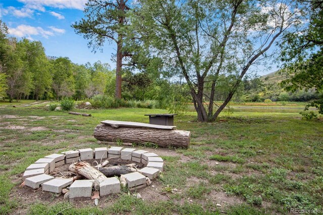 view of yard featuring a fire pit