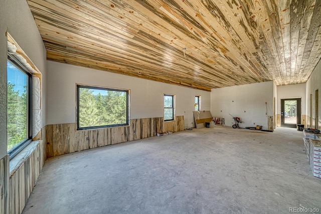 1341 County Road 327, Westcliffe, CO 81252 - spare room with concrete floors, wood ceiling, wainscoting, and wood walls