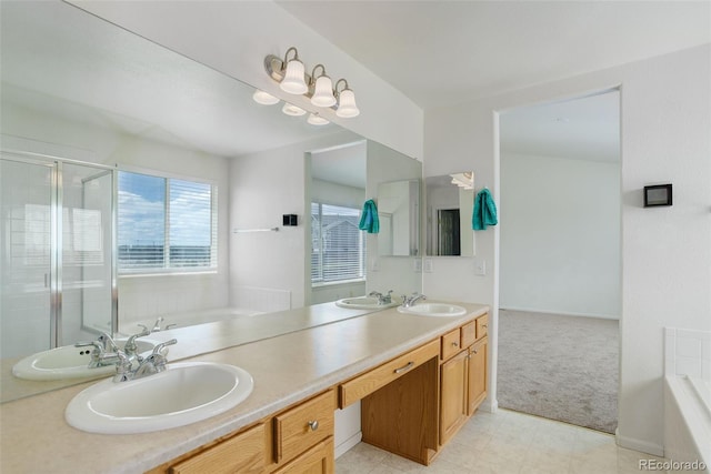 21968 E Princeton Dr, Aurora, CO 80018 - bathroom with a bath, double vanity, and a stall shower