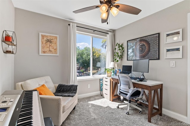 office area featuring carpet and ceiling fan