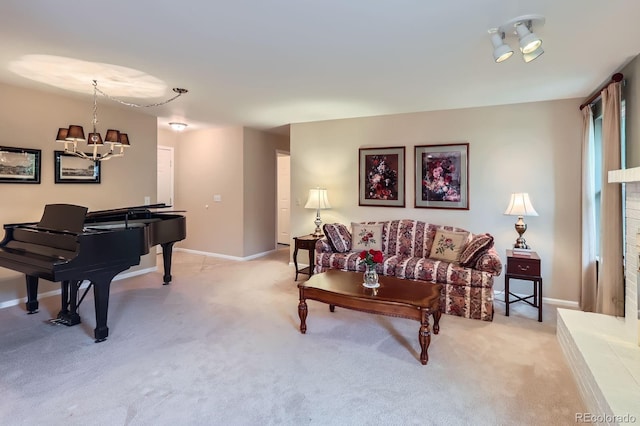 3544 Dyanna Dr, Thornton, CO 80241 - living room with light carpet and a chandelier