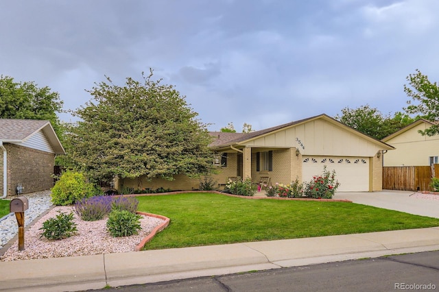 3544 Dyanna Dr, Thornton, CO 80241 - ranch-style house featuring brick siding, a garage, board and batten siding, and concrete driveway