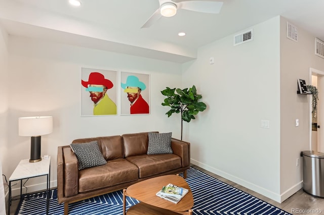 2120 N Downing St Unit 216, Denver, CO 80205 - living area featuring ceiling fan, wood finished floors, and recessed lighting