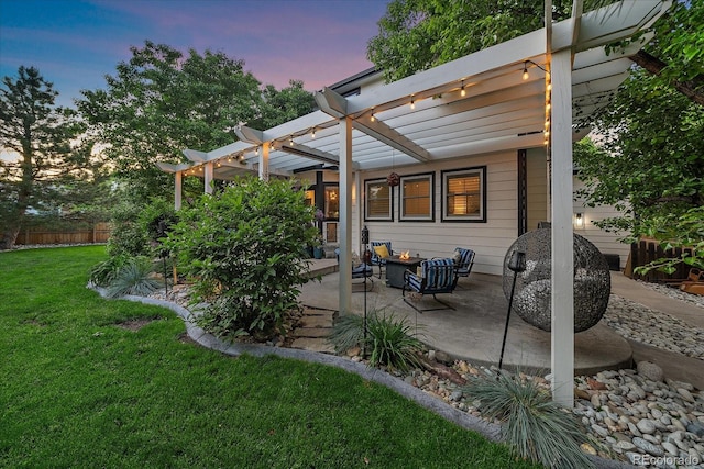 10701 Flagler Dr, Parker, CO 80134 - back of house at dusk with a pergola and a patio area