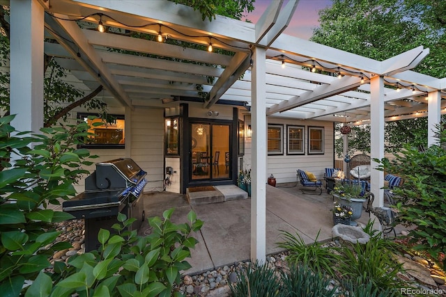 10701 Flagler Dr, Parker, CO 80134 - patio terrace at dusk with a pergola and a patio area