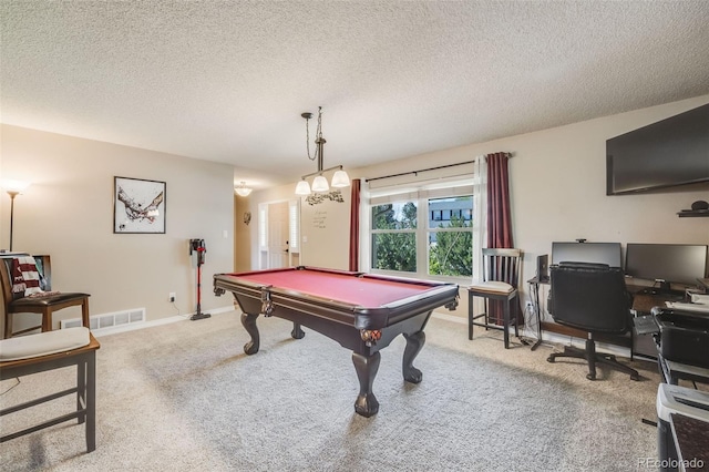 9926 W Nova Pl, Littleton, CO 80127 - rec room with pool table, a textured ceiling, carpet floors, and an office area