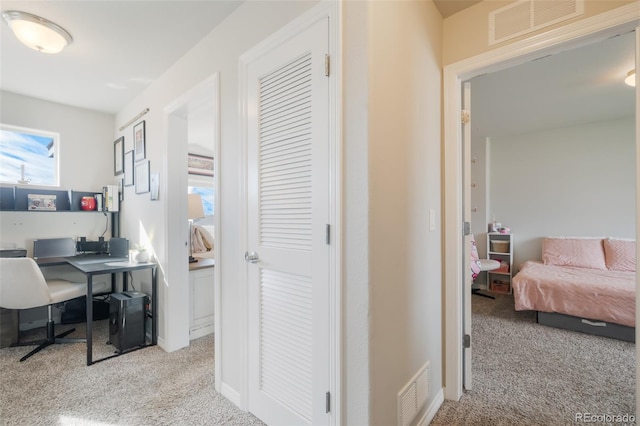 office space featuring light colored carpet